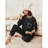 Ekouaer Womens Pajamas Set Waffle Knit Long Sleeve Lounge Set 2 Piece Pj Loungewear Sleepwear S-XXL(Black)