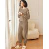 Ekouaer Womens Pajamas Set Waffle Knit Long Sleeve Lounge Set 2 Piece Pj Loungewear Sleepwear S-XXL(Khaki)