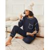 Ekouaer Womens Pajamas Set Waffle Knit Long Sleeve Lounge Set 2 Piece Pj Loungewear Sleepwear S-XXL(Navy Blue)