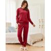 Ekouaer Womens Pajamas Sets Velvet Long Sleeve Jogger Pjs Soft Sleepwear 2 Piece Lounge Sets Casual Tracksuits(Wine Red)