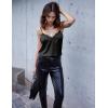 Ekouaer Women’s Satin Camisole Lace Silk Satin Pajama Tank Tops V Neck Soft Spaghetti Strap Loose Sleepwear(Black & White)