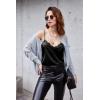 Ekouaer Women’s Satin Camisole Lace Silk Satin Pajama Tank Tops V Neck Soft Spaghetti Strap Loose Sleepwear(Black)