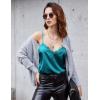 Ekouaer Women’s Satin Camisole Lace Silk Satin Pajama Tank Tops V Neck Soft Spaghetti Strap Loose Sleepwear(Blue Green)
