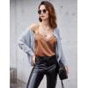 Ekouaer Women’s Satin Camisole Lace Silk Satin Pajama Tank Tops V Neck Soft Spaghetti Strap Loose Sleepwear(Brown&caramel)