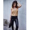 Ekouaer Women’s Satin Camisole Lace Silk Satin Pajama Tank Tops V Neck Soft Spaghetti Strap Loose Sleepwear(Camel)