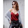 Ekouaer Women’s Satin Camisole Lace Silk Satin Pajama Tank Tops V Neck Soft Spaghetti Strap Loose Sleepwear(Wine Red)