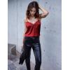 Ekouaer Women’s Satin Camisole Lace Silk Satin Pajama Tank Tops V Neck Soft Spaghetti Strap Loose Sleepwear(Wine Red)