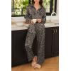 Ekouaer Womens Satin Silky Pajama Set 2 Piece Print PJs Soft Loungewear Button Down Sleepwear with Elastic Waist Long Pants(Apricot Leopard Print)