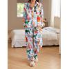 Ekouaer Womens Satin Silky Pajama Set 2 Piece Print PJs Soft Loungewear Button Down Sleepwear with Elastic Waist Long Pants(B-blue Cat)