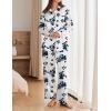 Ekouaer Womens Satin Silky Pajama Set 2 Piece Print PJs Soft Loungewear Button Down Sleepwear with Elastic Waist Long Pants(B-blue Flower)
