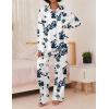 Ekouaer Womens Satin Silky Pajama Set 2 Piece Print PJs Soft Loungewear Button Down Sleepwear with Elastic Waist Long Pants(B-blue Flower)