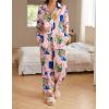 Ekouaer Womens Satin Silky Pajama Set 2 Piece Print PJs Soft Loungewear Button Down Sleepwear with Elastic Waist Long Pants(B-pink Pigeon)