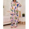 Ekouaer Womens Satin Silky Pajama Set 2 Piece Print PJs Soft Loungewear Button Down Sleepwear with Elastic Waist Long Pants(B-pink Pigeon)
