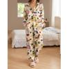 Ekouaer Womens Satin Silky Pajama Set 2 Piece Print PJs Soft Loungewear Button Down Sleepwear with Elastic Waist Long Pants(B-yellow Dog)