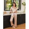 Ekouaer Womens Satin Silky Pajama Set 2 Piece Print PJs Soft Loungewear Button Down Sleepwear with Elastic Waist Long Pants(Champagne)