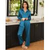 Ekouaer Womens Satin Silky Pajama Set 2 Piece Print PJs Soft Loungewear Button Down Sleepwear with Elastic Waist Long Pants(Dark Blue)