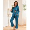 Ekouaer Womens Satin Silky Pajama Set 2 Piece Print PJs Soft Loungewear Button Down Sleepwear with Elastic Waist Long Pants(Dark Blue)