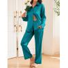 Ekouaer Womens Satin Silky Pajama Set 2 Piece Print PJs Soft Loungewear Button Down Sleepwear with Elastic Waist Long Pants(Dark Peacock Blue)