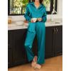 Ekouaer Womens Satin Silky Pajama Set 2 Piece Print PJs Soft Loungewear Button Down Sleepwear with Elastic Waist Long Pants(Dark Peacock Blue)