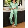 Ekouaer Womens Satin Silky Pajama Set 2 Piece Print PJs Soft Loungewear Button Down Sleepwear with Elastic Waist Long Pants(Ice Green)