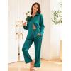 Ekouaer Womens Satin Silky Pajama Set 2 Piece Print PJs Soft Loungewear Button Down Sleepwear with Elastic Waist Long Pants(Lake Green)