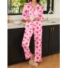 Ekouaer Womens Satin Silky Pajama Set 2 Piece Print PJs Soft Loungewear Button Down Sleepwear with Elastic Waist Long Pants(Love Print)