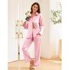 Ekouaer Womens Satin Silky Pajama Set 2 Piece Print PJs Soft Loungewear Button Down Sleepwear with Elastic Waist Long Pants(Pink)