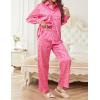 Ekouaer Womens Satin Silky Pajama Set 2 Piece Print PJs Soft Loungewear Button Down Sleepwear with Elastic Waist Long Pants(Pink Leopard Print)