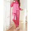 Ekouaer Womens Satin Silky Pajama Set 2 Piece Print PJs Soft Loungewear Button Down Sleepwear with Elastic Waist Long Pants(Pink Leopard Print)