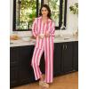 Ekouaer Womens Satin Silky Pajama Set 2 Piece Print PJs Soft Loungewear Button Down Sleepwear with Elastic Waist Long Pants(Pink Yellow Stripes)