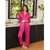 Ekouaer Womens Satin Silky Pajama Set 2 Piece Print PJs Soft Loungewear Button Down Sleepwear with Elastic Waist Long Pants(Rose Red)