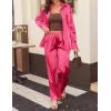 Ekouaer Womens Satin Silky Pajama Set 2 Piece Print PJs Soft Loungewear Button Down Sleepwear with Elastic Waist Long Pants(Rose Red)