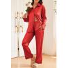 Ekouaer Womens Satin Silky Pajama Set 2 Piece Print PJs Soft Loungewear Button Down Sleepwear with Elastic Waist Long Pants(True Red)