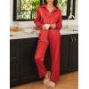 Ekouaer Womens Satin Silky Pajama Set 2 Piece Print PJs Soft Loungewear Button Down Sleepwear with Elastic Waist Long Pants(True Red)