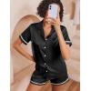 Ekouaer Womens Silk Pajama Sets Button Up Satin Pjs Short Sleeve 2 Piece Pj Sets Cute Lounge Sets with Chest Pocket(A Black)