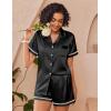 Ekouaer Womens Silk Pajama Sets Button Up Satin Pjs Short Sleeve 2 Piece Pj Sets Cute Lounge Sets with Chest Pocket(A Black)