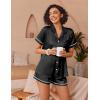 Ekouaer Womens Silk Pajama Sets Button Up Satin Pjs Short Sleeve 2 Piece Pj Sets Cute Lounge Sets with Chest Pocket(A Black)
