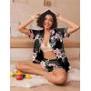 Ekouaer Womens Silk Pajama Sets Button Up Satin Pjs Short Sleeve 2 Piece Pj Sets Cute Lounge Sets with Chest Pocket(Black Flowers)
