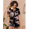 Ekouaer Womens Silk Pajama Sets Button Up Satin Pjs Short Sleeve 2 Piece Pj Sets Cute Lounge Sets with Chest Pocket(Black Flowers)