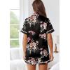 Ekouaer Womens Silk Pajama Sets Button Up Satin Pjs Short Sleeve 2 Piece Pj Sets Cute Lounge Sets with Chest Pocket(Black Flowers)