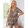Ekouaer Womens Silk Pajama Sets Button Up Satin Pjs Short Sleeve 2 Piece Pj Sets Cute Lounge Sets with Chest Pocket(Leopard Print Black)