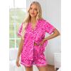 Ekouaer Womens Silk Pajama Sets Button Up Satin Pjs Short Sleeve 2 Piece Pj Sets Cute Lounge Sets with Chest Pocket(Leopard Print Pink)