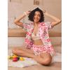 Ekouaer Womens Silk Pajama Sets Button Up Satin Pjs Short Sleeve 2 Piece Pj Sets Cute Lounge Sets with Chest Pocket(Pink Alphabet)