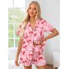 Ekouaer Womens Silk Pajama Sets Button Up Satin Pjs Short Sleeve 2 Piece Pj Sets Cute Lounge Sets with Chest Pocket(Pink Bow)