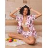 Ekouaer Womens Silk Pajama Sets Button Up Satin Pjs Short Sleeve 2 Piece Pj Sets Cute Lounge Sets with Chest Pocket(Red Flowers)