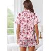 Ekouaer Womens Silk Pajama Sets Button Up Satin Pjs Short Sleeve 2 Piece Pj Sets Cute Lounge Sets with Chest Pocket(Red Flowers)