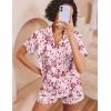 Ekouaer Womens Silk Pajama Sets Button Up Satin Pjs Short Sleeve 2 Piece Pj Sets Cute Lounge Sets with Chest Pocket(Red Flowers)