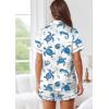 Ekouaer Womens Silk Pajama Sets Button Up Satin Pjs Short Sleeve 2 Piece Pj Sets Cute Lounge Sets with Chest Pocket(White Sea Turtles)