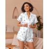 Ekouaer Womens Silk Pajama Sets Button Up Satin Pjs Short Sleeve 2 Piece Pj Sets Cute Lounge Sets with Chest Pocket(White Shells)