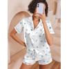 Ekouaer Womens Silk Pajama Sets Button Up Satin Pjs Short Sleeve 2 Piece Pj Sets Cute Lounge Sets with Chest Pocket(White Shells)